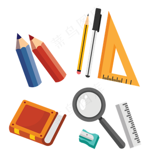 手绘卡通学生学习用品,免抠元素