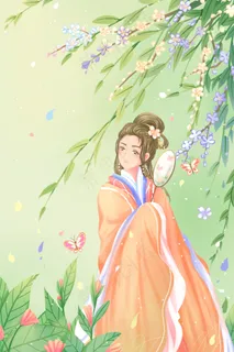 绿色古代清新唯美春季春天春游赏春游玩配图