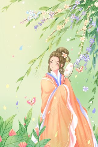 绿色古代清新唯美春季春天春游赏春游玩配图