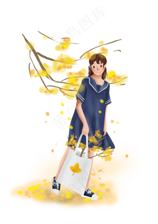 立秋秋天树下的女孩,免抠元素