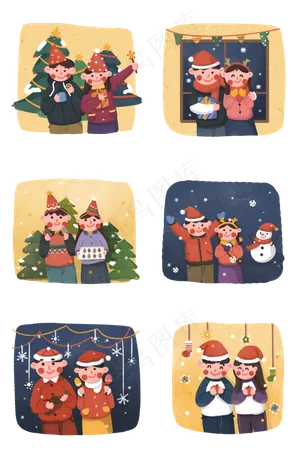 圣诞夜情侣共同庆祝,免抠元素