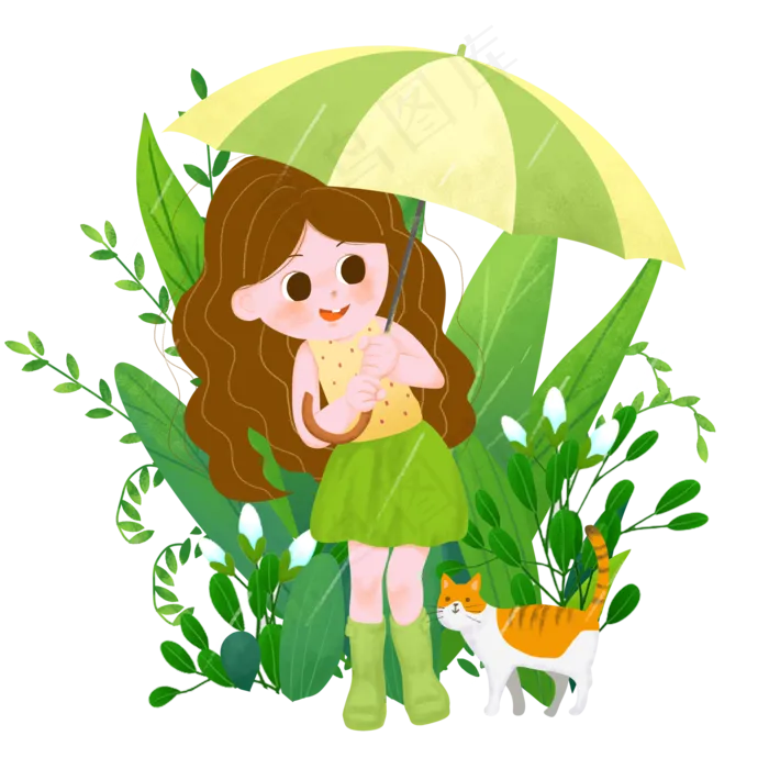 谷雨小女孩和小猫