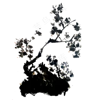 水墨梅花写意剪影腊梅风雅花鸟PNG,免抠元素