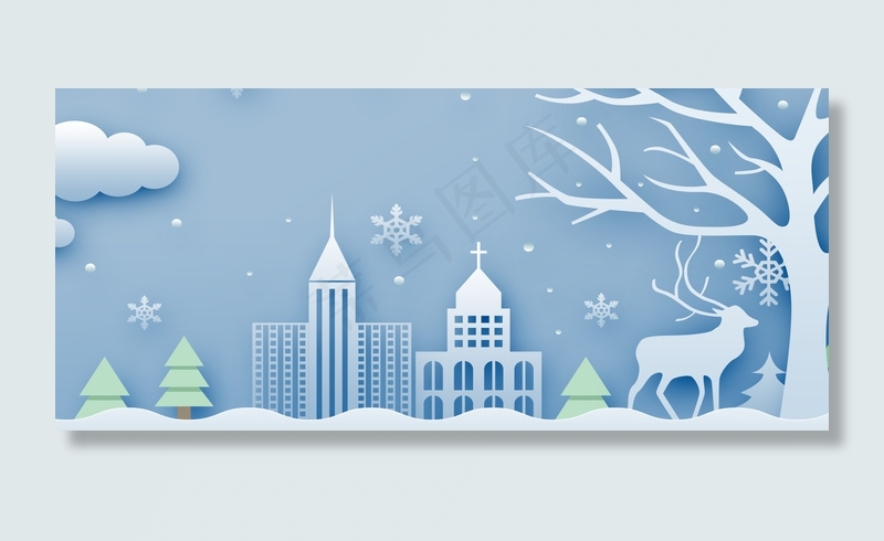 圣诞节麋鹿蓝色Banner海报背景