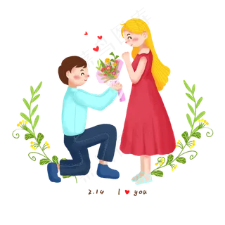 卡通手绘情人节情侣