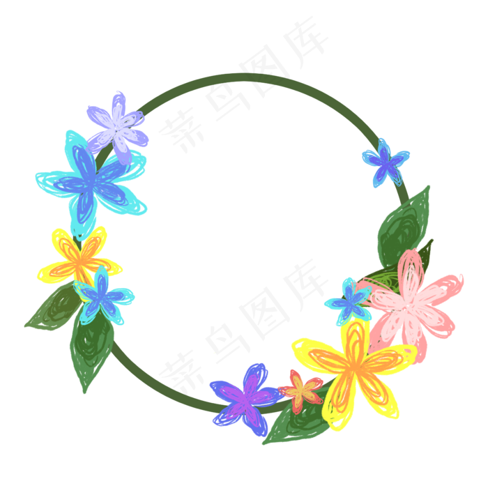 蓝色花环卡通插画