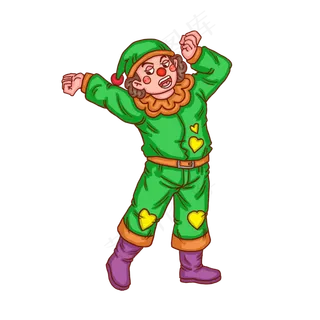 小丑愚人节伸懒腰卡通人物,免抠元素