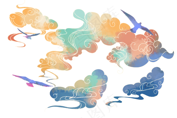 七彩祥云,免抠元素(3000*2000px 300 dpi )psd模版下载