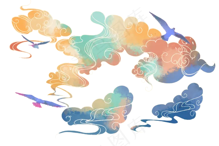 七彩祥云,免抠元素(3000*2000px 300 dpi )psd模版下载