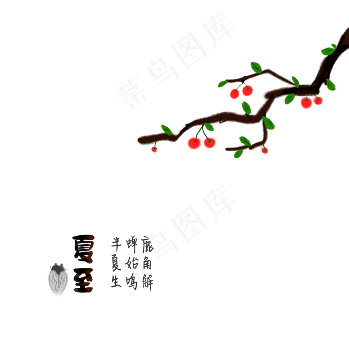 夏至二十四节气中国风果实国画