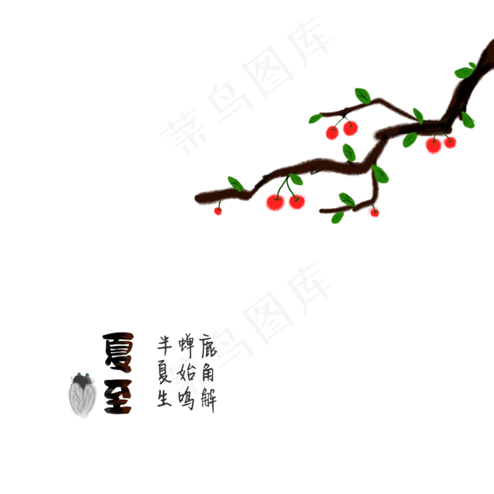 夏至二十四节气中国风果实国画(2000X2000(DPI:72))psd模版下载