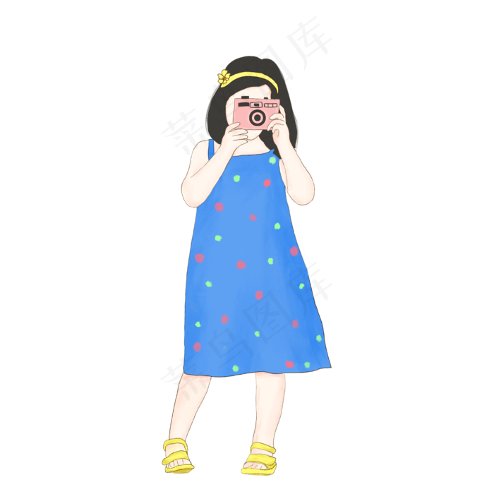 六一儿童节蓝色卡通穿裙子拿相机(2480X2480(DPI:300))psd模版下载