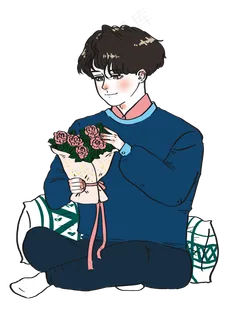 情人节玫瑰花束甜蜜腼腆男孩卡通