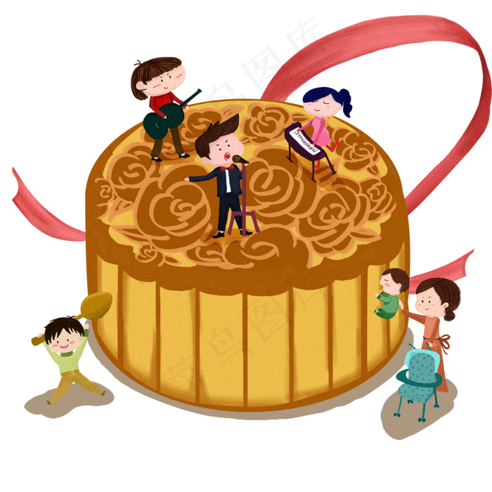 中秋月饼元素浪漫想象演出PNG图,免抠元素