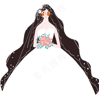 小清新手绘婚纱新娘人物设计,免抠元素