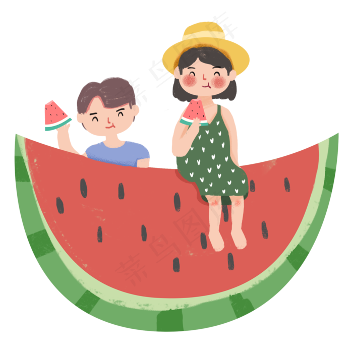 夏季吃西瓜的情侣(2000X2000(DPI:300))psd模版下载