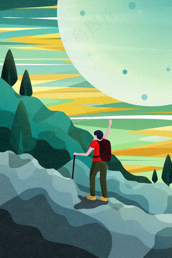 月光下登山的人在挥手(3545X5315(DPI:300))psd模版下载