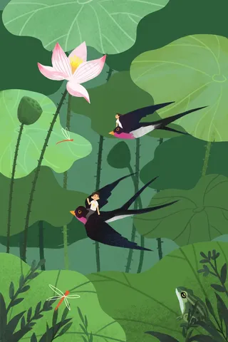 在荷塘中飞翔的小人