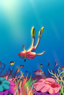 夏天沙滩夏日夏景游泳潜水海底