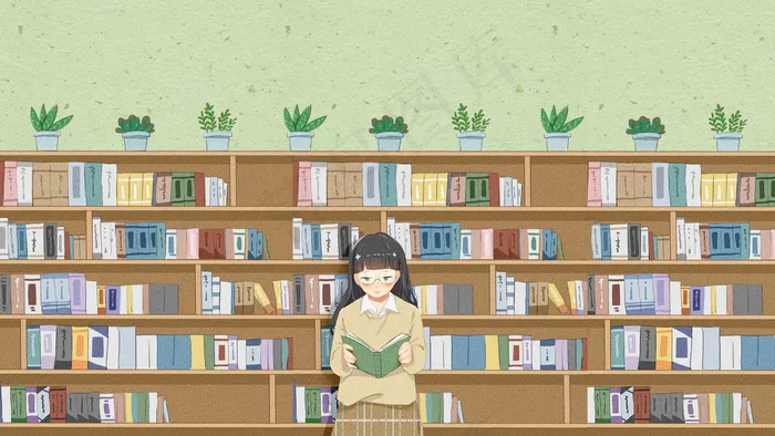 校园生活女孩图书馆读书小清新文艺青春