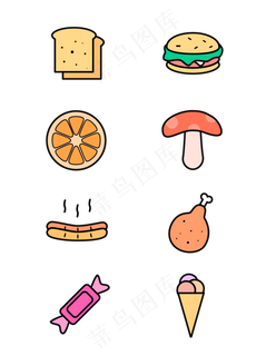 简约风单色描边蔬菜水果食物元素