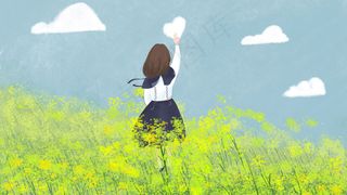 三月你好油菜花里的女孩