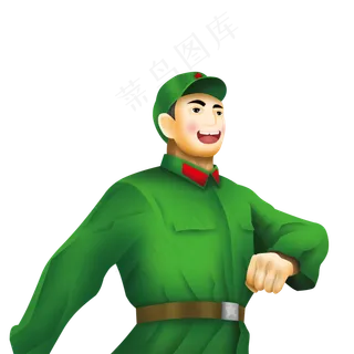 手绘卡通解放军战士元素,免抠元素