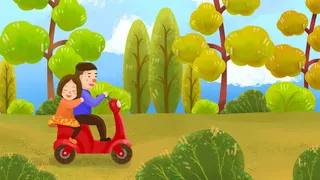 五一情侣春天春游电动车