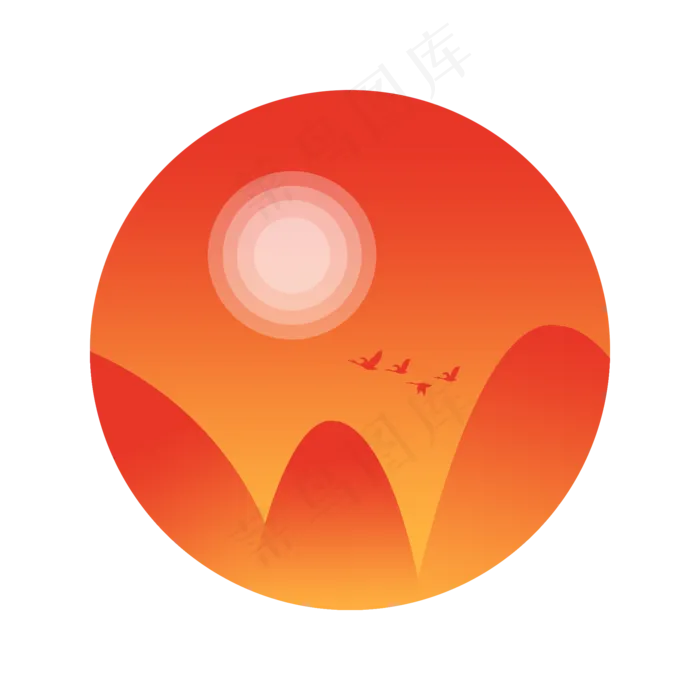 微光渐变扁平风白日依山尽风景装(2000X2000(DPI:300))psd模版下载