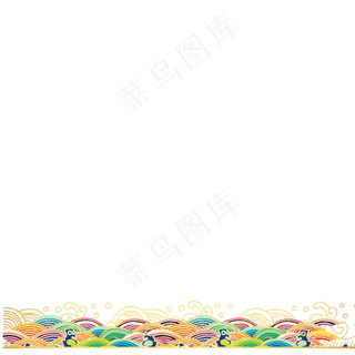 国潮彩色云纹海浪