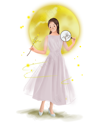 中秋节赏月的女孩,免抠元素