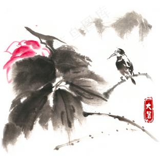 大暑荷花与小鸟,免抠元素