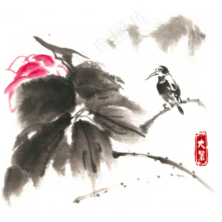 大暑荷花与小鸟,免抠元素