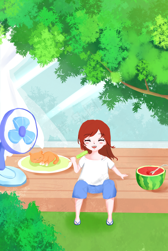 大暑节气手绘插画