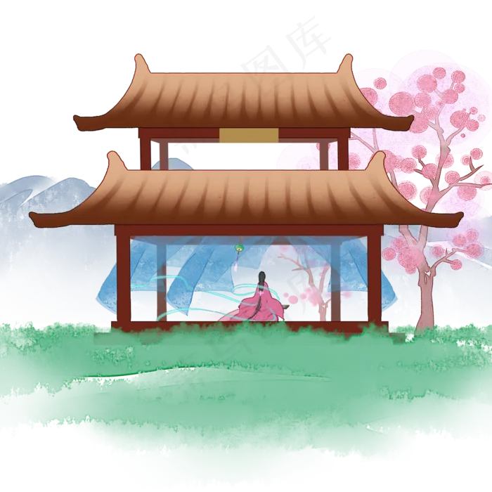 琴山逸响中国风山水人物(2000X2000(DPI:300))psd模版下载
