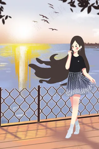 小长假湖边旅游唯美女孩