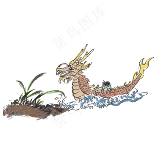 端午节龙舟粽子习俗水墨风手绘