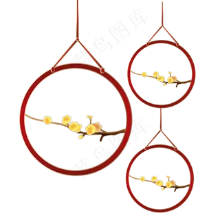 梅花红色圆框边框手绘,免抠元素