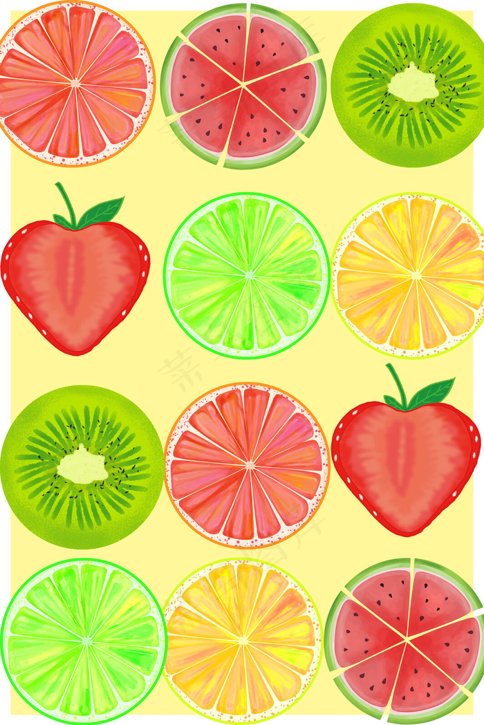 手绘水果夏日元素背景图