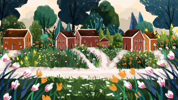 复古春暖花开风景