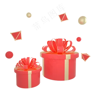 C4D红金色圆柱512母亲节长形礼盒礼,免抠元素