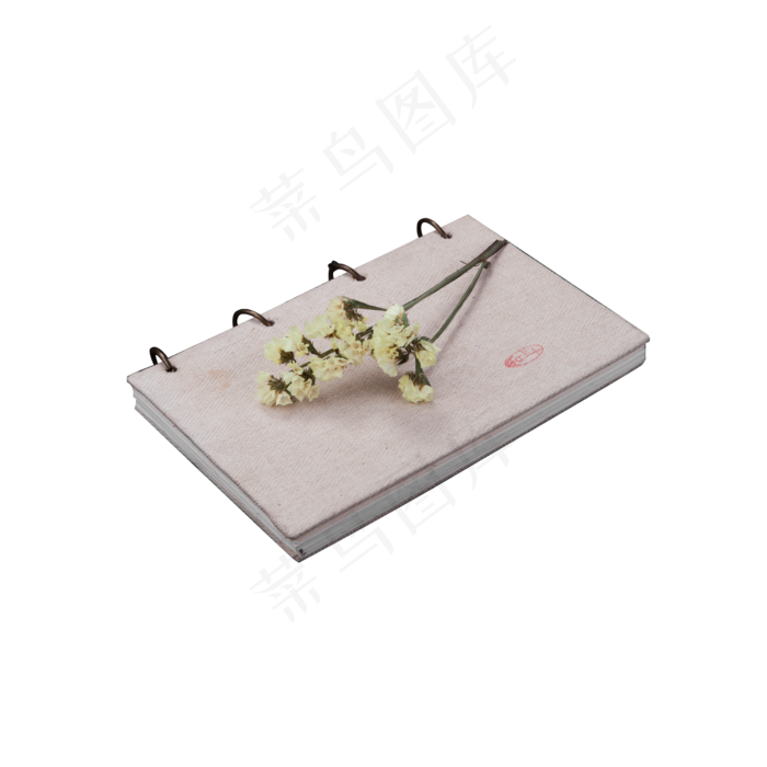 灰色本子上放着花元素