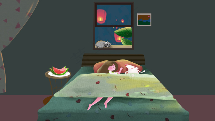夏季夏天夜晚景色(2880*1620px 300 dpi )psd模版下载