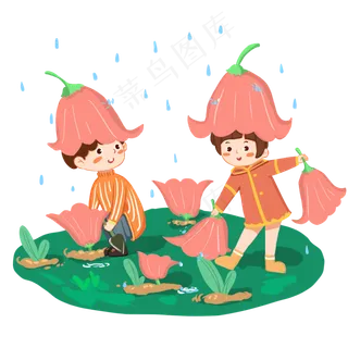 24节气雨水春天花朵盛开,免抠元素