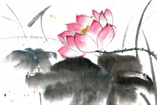 荷花水墨画PNG免抠素材