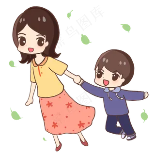 母亲带着儿子散步