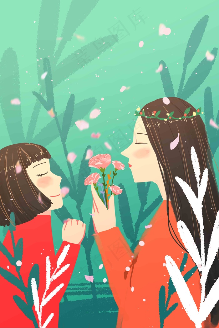 春天踏青闺蜜出行约会赏花花丛闻花