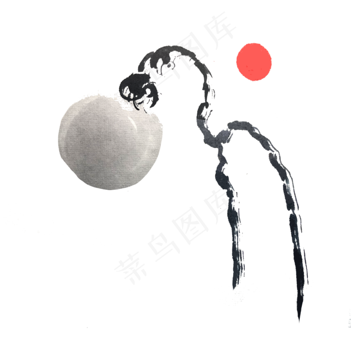 水墨简约线条山水红日墨迹PNG