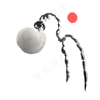 水墨简约线条山水红日墨迹PNG