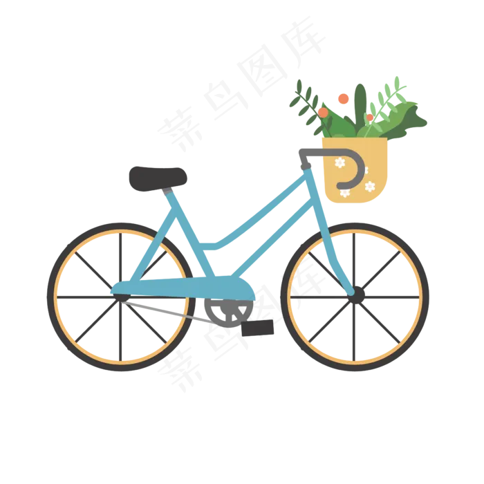 扁平风格带篮子的自行车,免抠元素(2363*2363px 300 dpi )ai矢量模版下载